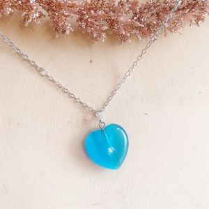 Blue Cat Eye Heart Pendant Sterling Necklace
